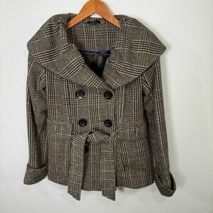 Le Chateau Women’s Wool Plaid Coat sz M Shawl Neck